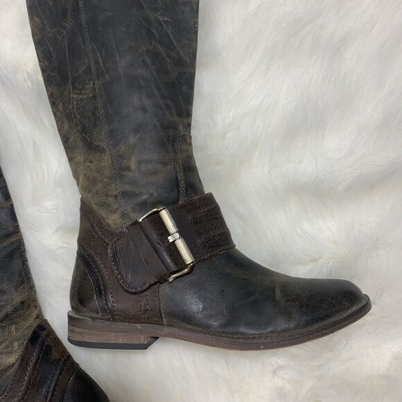 Spirit By Lucchese Leather Distress Brown Riding Boots Tall Calf Buckle Size 6.5 - Picture 4 of 16